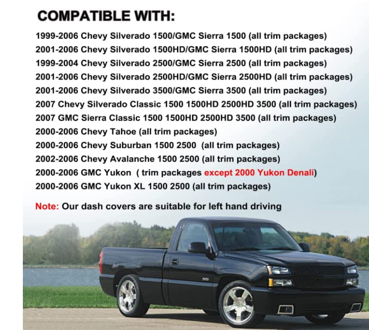 Yiz Dash Cover Mat Pad Custom Fit for 1999-2006 GMC Sierra/Chevy Chevrolet Silverado,2000-2006 GMC Yukon XL/Chevy Suburban Tahoe Avalanche,Dashboard Cover Carpet (99-06 Dark Gray) Y55 - Image 3